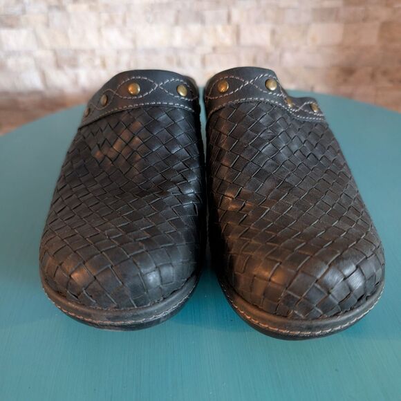 ECCO Women's Black Woven Leather Studded Clogs EU 38 US 7.5 Granola Comfort Boho - Picture 2 of 11